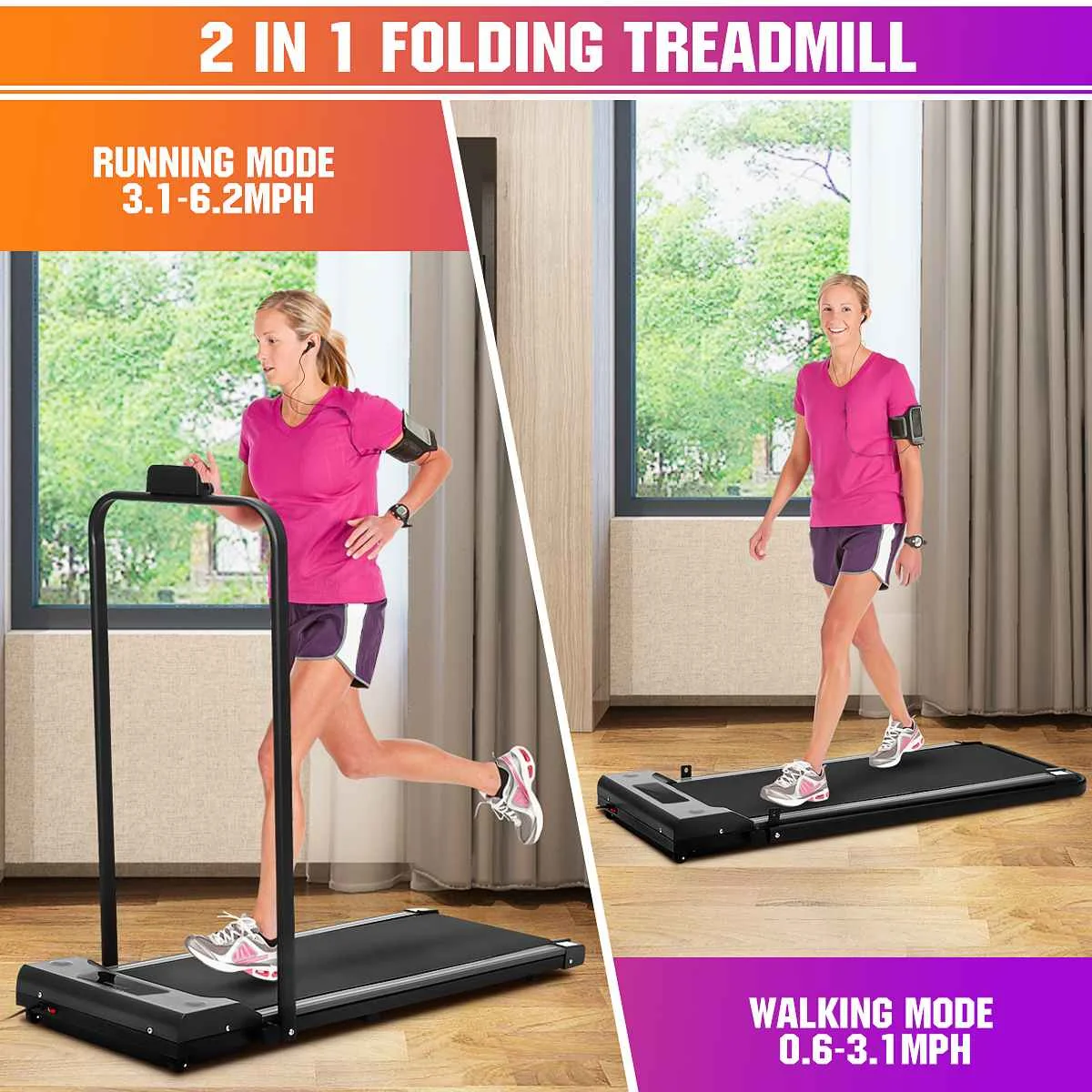 

Home Tablet Treadmill Electric Walking Pad Handrail Jogging Machine Aerobic Exercise Foldable Running Motorize Treadmill US Plug