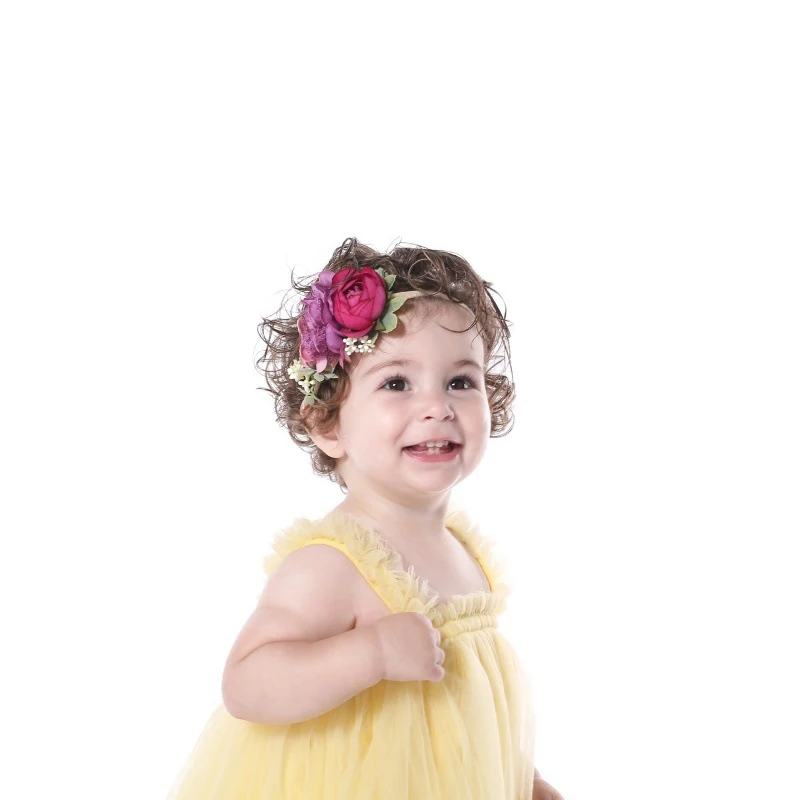 Warmom-diademas Artific para beb&eacute;, diademas de flores para reci&eacute;n nacido, diademas el&aacute;sticas de nailon hechas a mano, diademas florales para ni&ntilde;o peque&ntilde;o-4