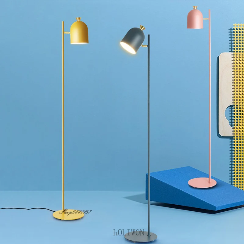 

Macaron Color Floor Light Modern Simple Metal Tall Floor Lamp Led Room Decoration Lights Rotatable Lampshade Bedroom Table Lamp