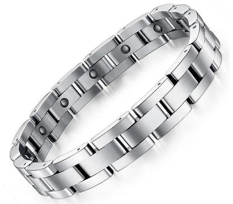

Magnet Stainless Steel Silver Color Fashion Bangles Men Treatment Health Bracelet