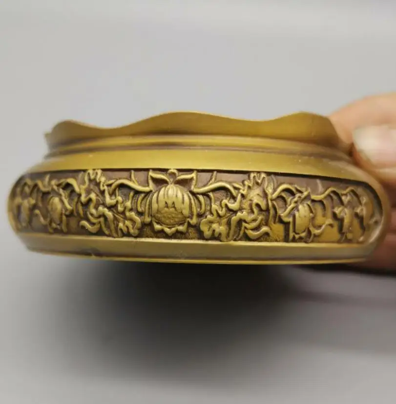 

China brass relief lotus Incense burner crafts statue
