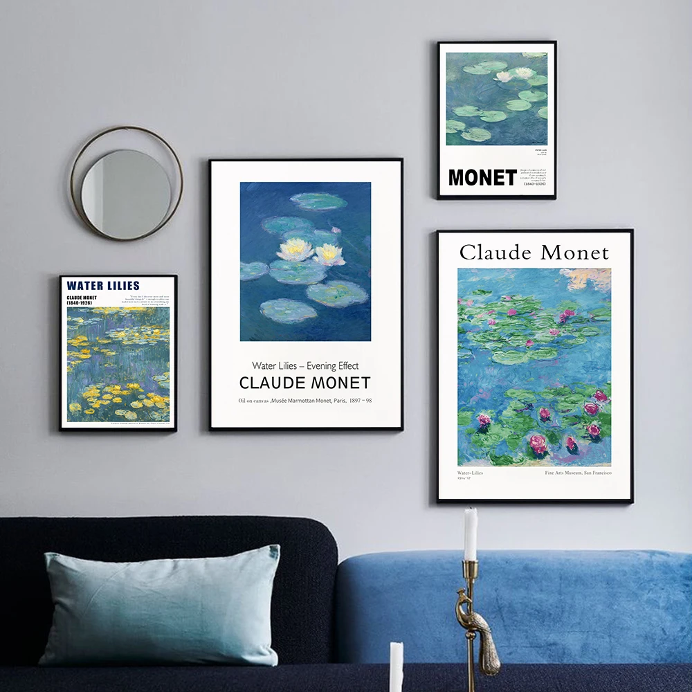 

Claude Monet Art Exhibition Poster Vintage Prints Monet Water Lilies Oil On Canvas Museum Wall Decor Pictures Bed Room Painting
