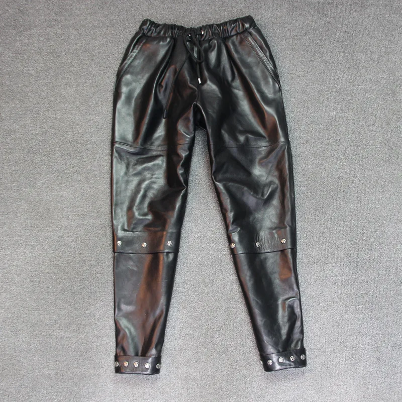 Женские брюки из натуральной кожи Стрейчевые размера плюс женские