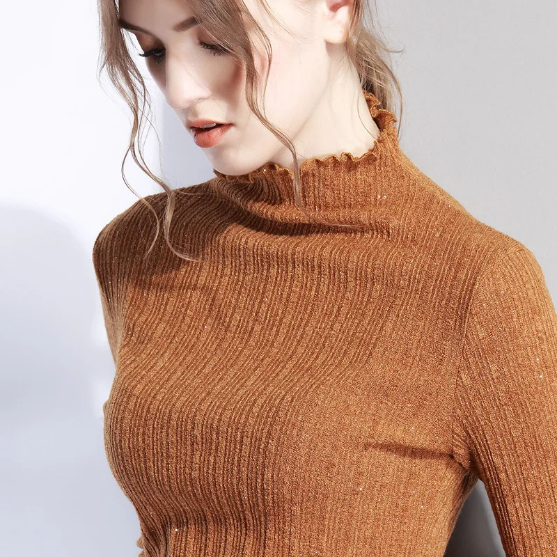 Модный свитер с оборками на осень и зиму новинка 2019 женский эластичный