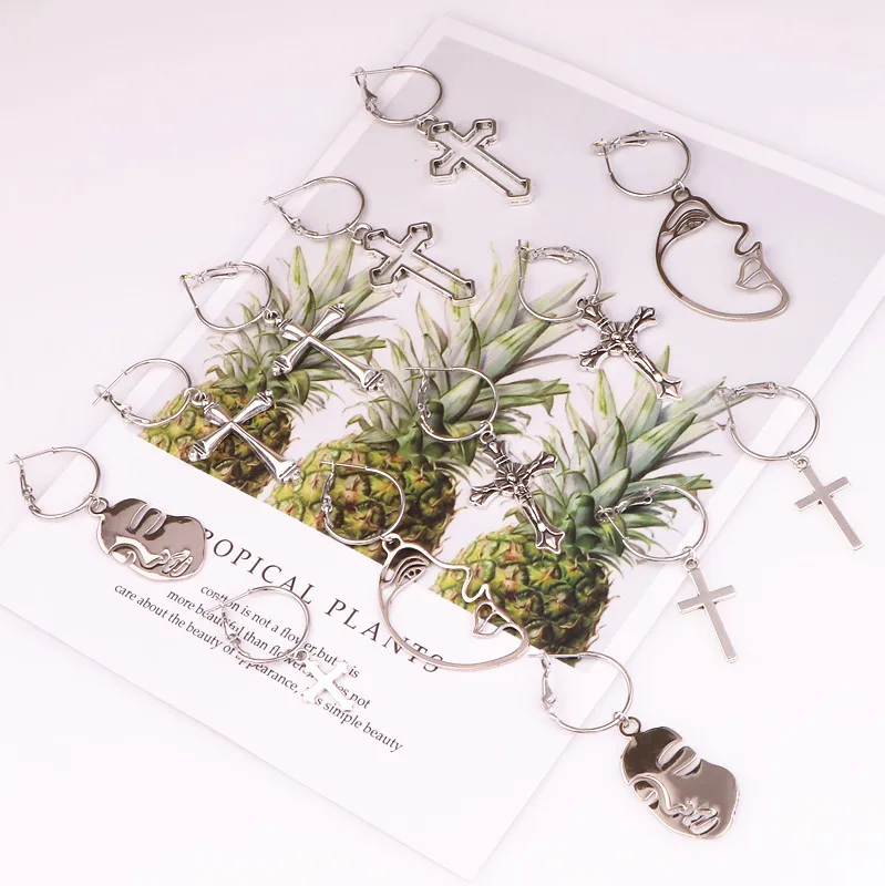 1 пара серьги кольца с крестиком в стиле хип хоп надписью Religion Jesus абстрактным