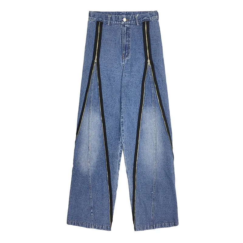 

Autumn 2021 New Long Zipper Jeans Women's Fashion Wide Leg Pants Pants Vintage High Waist Jeans Woman Boyfriends Women's Jeans