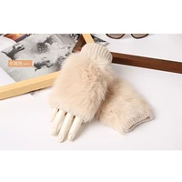 women rabbit fur mitten plush glove costume cute winter warm half finger gloves women female gloves mitten keep warm