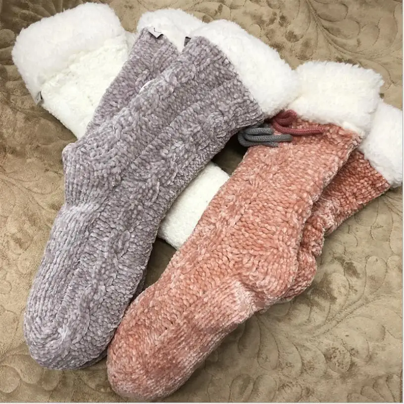 Women Solid Chenille Winter Socks Thick Slipper Fuzzy Fleece Knee High Girls Indoor Room Floor | Женская одежда