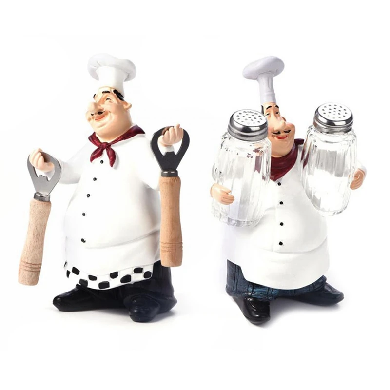 

2Pcs Retro Chef Model Ornaments Resin Crafts Mini Chef Figurines White Top Hat Cook Home Kitchen Decor - C & D