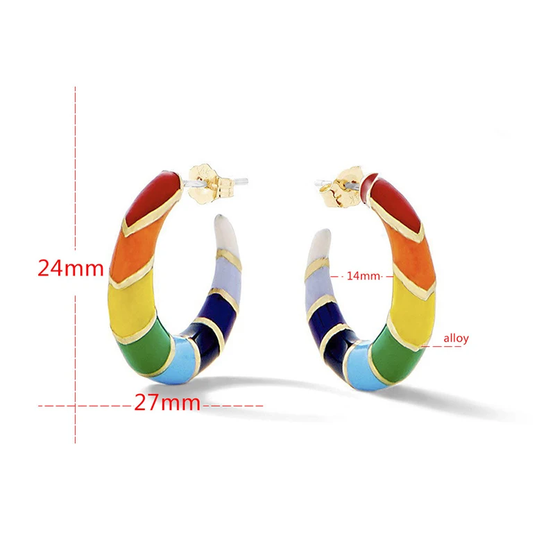 

5pcs/set Colorful Enamel Big Circle Heart Star Lip Capsule Stud Earrings For Women Lovely Street Style Rainbow Party Earring