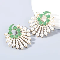 exquisite zinc alloy enamel pearl earrings for woman stud oversize european and american style flower trend jewelry accessories