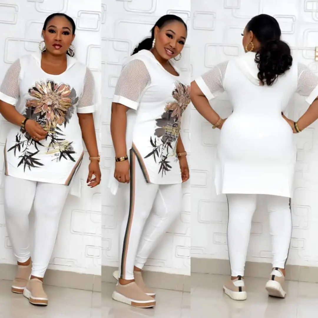 

Two Piece Set Africa Clothes African New Dashiki Fashion Flowers Suit Top Trousers Super Elastic Party for Women Outfits