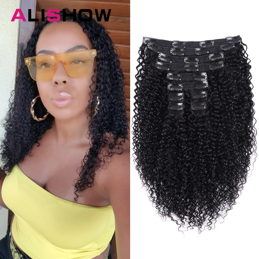 

Clip In Human Hair Extensions Kinky Curly Weave Natural Color Full Head Indian Afro Hair 10Pcs/Set 120G Ship Free