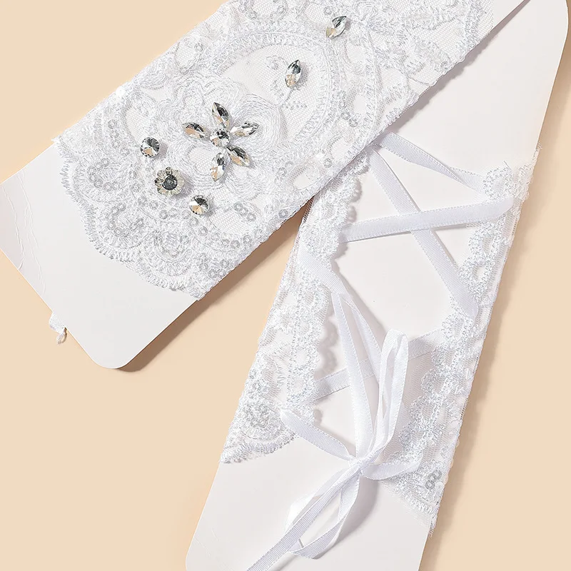 

Lace Rhinestone Bridal Gloves 2021 Fingerless Wedding White Ivory Elegant Beaded Floral Fingerless Party Gloves