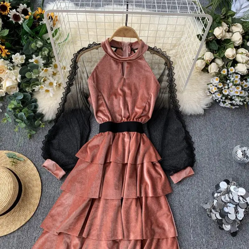 Новое Женское Платье макси с длинным рукавом Цветные Лоскутные облегающие