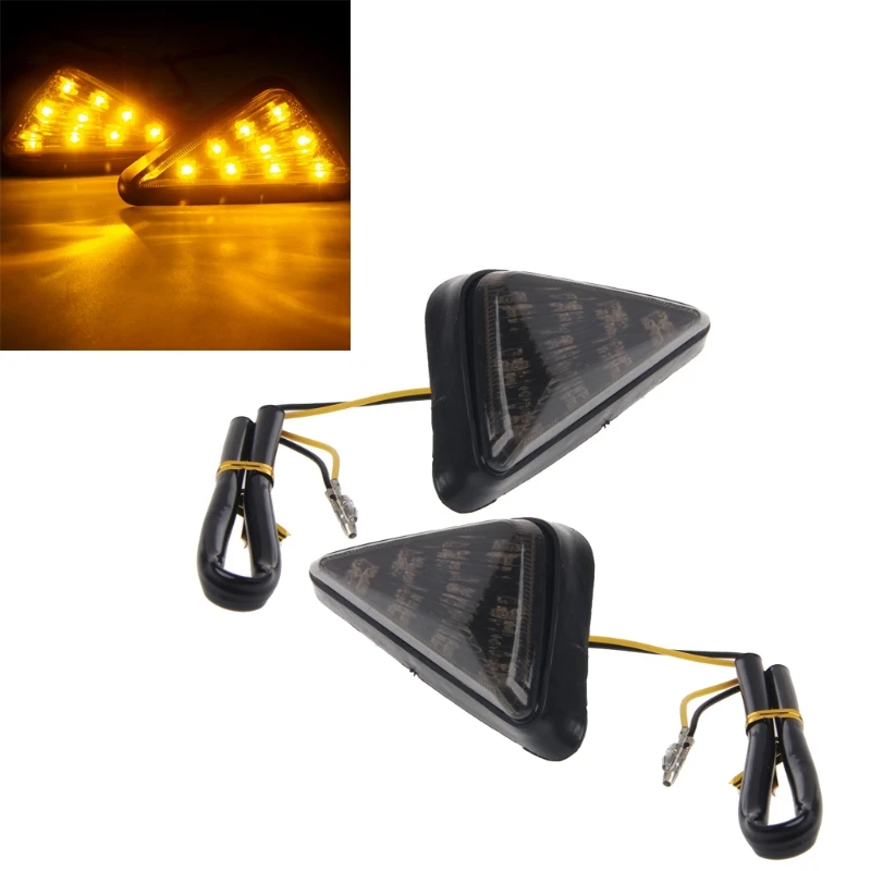 

1 Pair Triangle Flush Motorcycle Turn Signal Blinkers Indicator Light 9 LED Smoke Lens