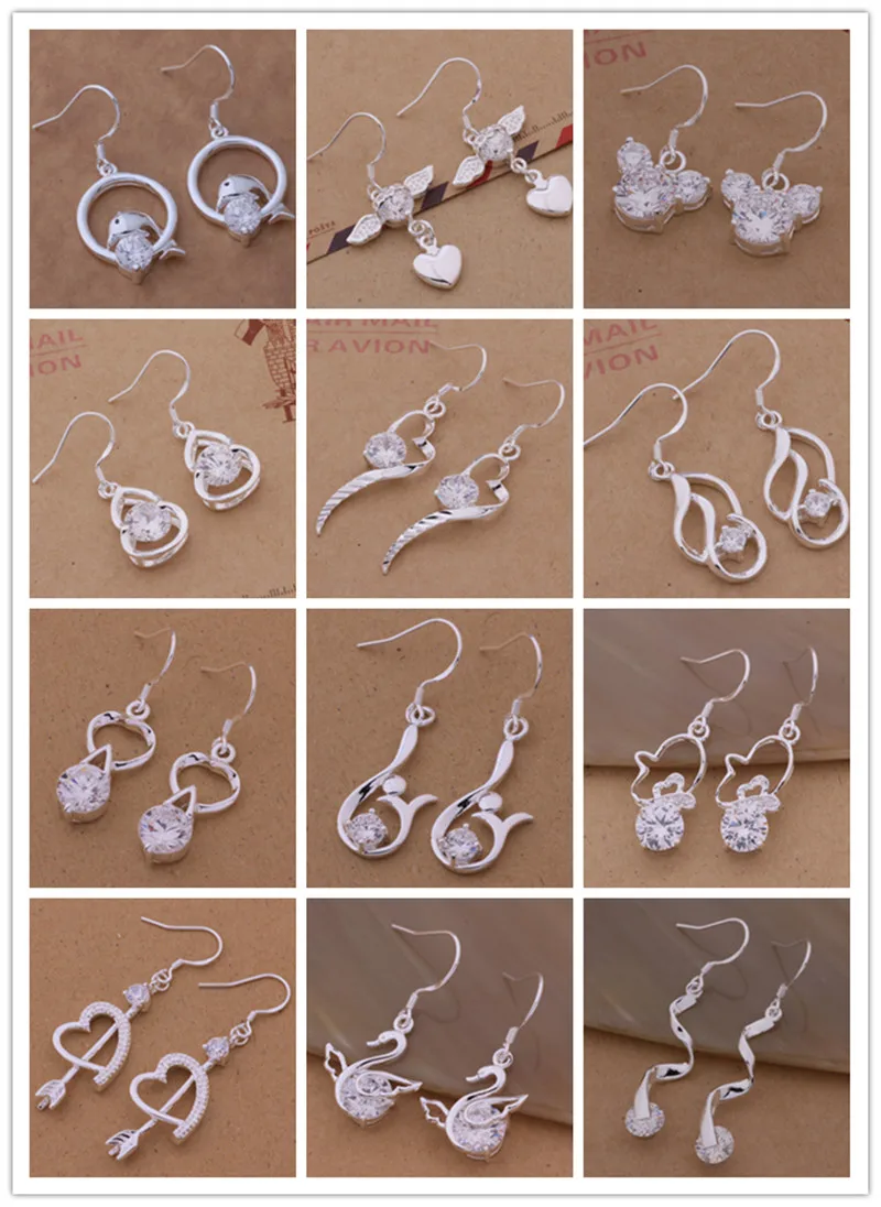

Fashion Jewelry 925 Sterling Silver Womans Earrings Heart Star Zircon Crystal Angel Wings Pendant Earrings