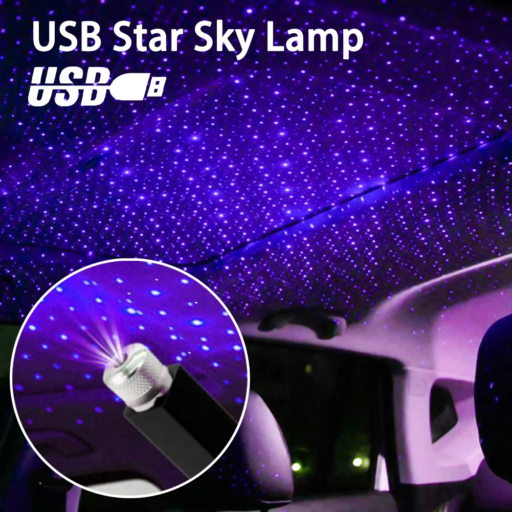 

Car Roof Atmosphere Star Sky Lamp Ambient Star Light USB LED Projector Purple Night Light Adjustable Multiple Lighting Effects