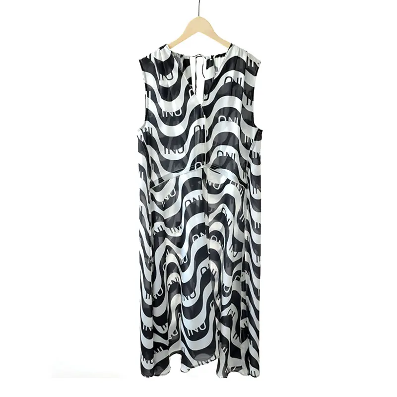 

XITAO Zebra Stripes Print Letter Dress Korea 2021 Summer New Arrival Personality Fashion Loosev-neck Sleeveless Dress CLL1337