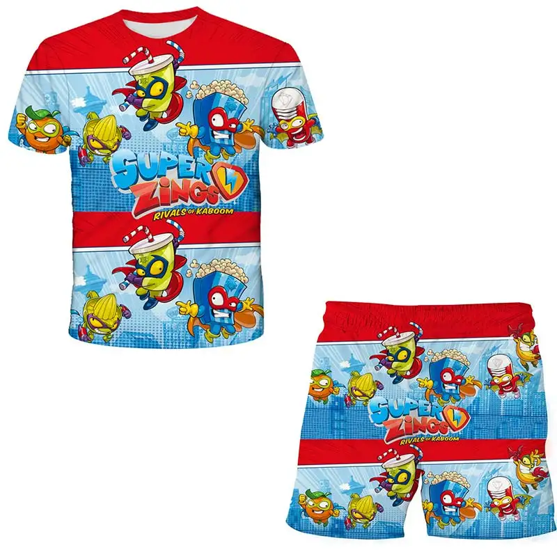 

New Summer Super Zings Suits Boys Girls Sets Top+shorts 2pcs Sets Sports Suit Baby Children Clothing Sets Boys T Shirt /shorts