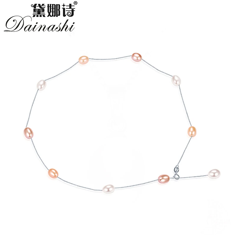 

Dainashi Beautiful Real 925 Sterling Silver Natural Freshwater Pearl Necklace Hot Sale Fine Jewelry Women Necklace 45 cm Length
