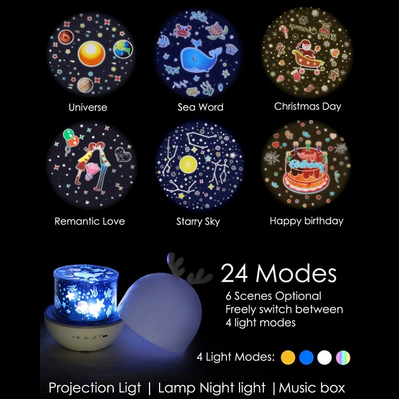

Night Light Projector for Kids,Baby Night Lamp Bluetooth Music Player with Remote Control,6 Projector Films Rotation
