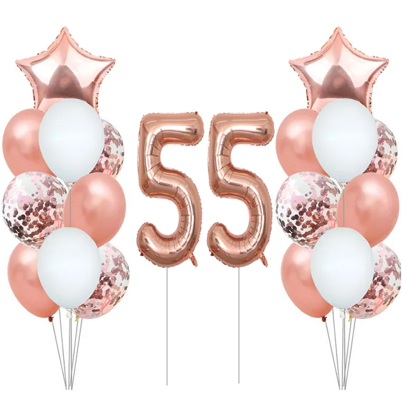 55-летняя фотография Цвет: розовое золото цифры фольга латекс возбуждающие шары