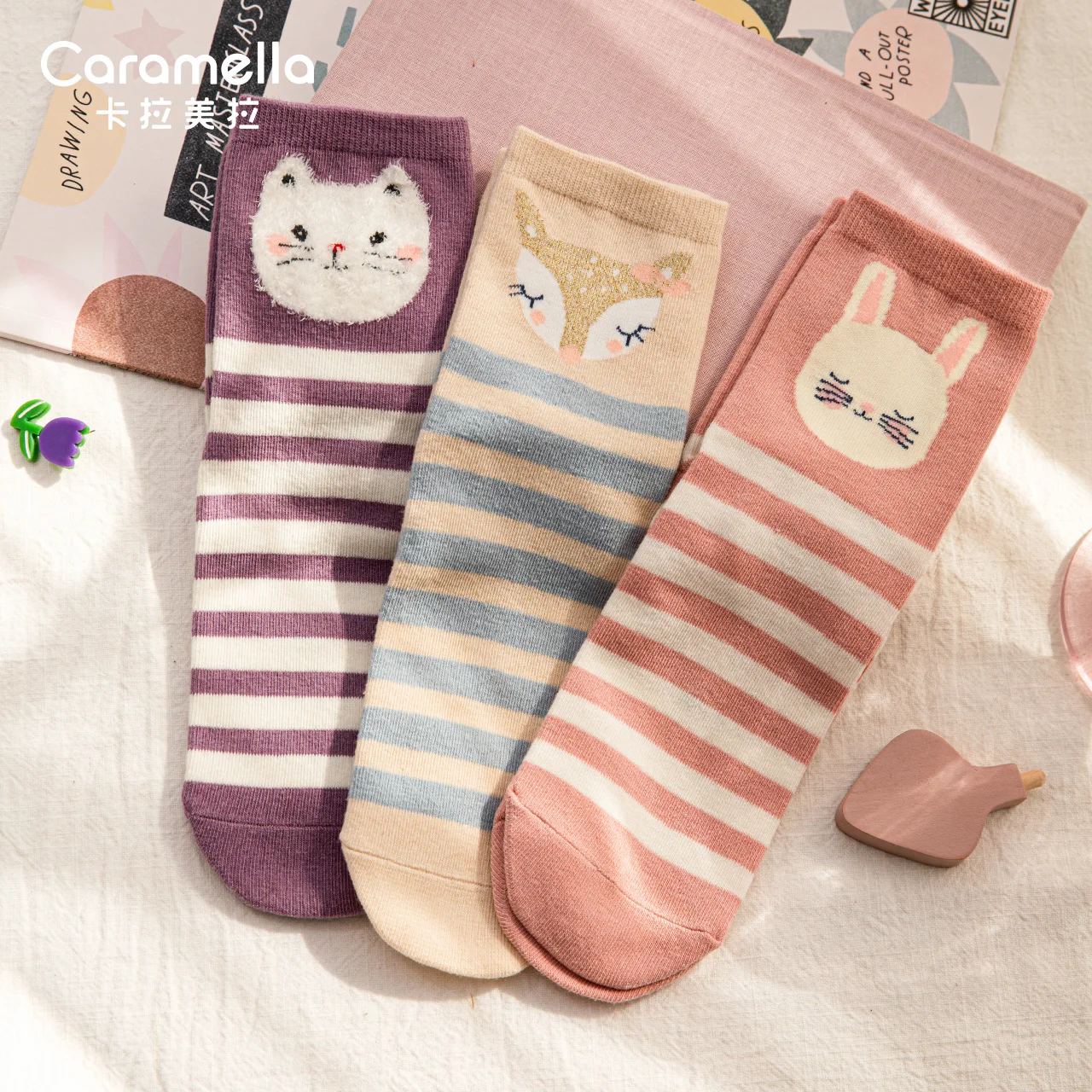 Caramella Cartoon Tube Socks Cute Wild Cotton Socks Women Ins Trendy Socks Autumn and Winter Socks Womens Thick Room Socks