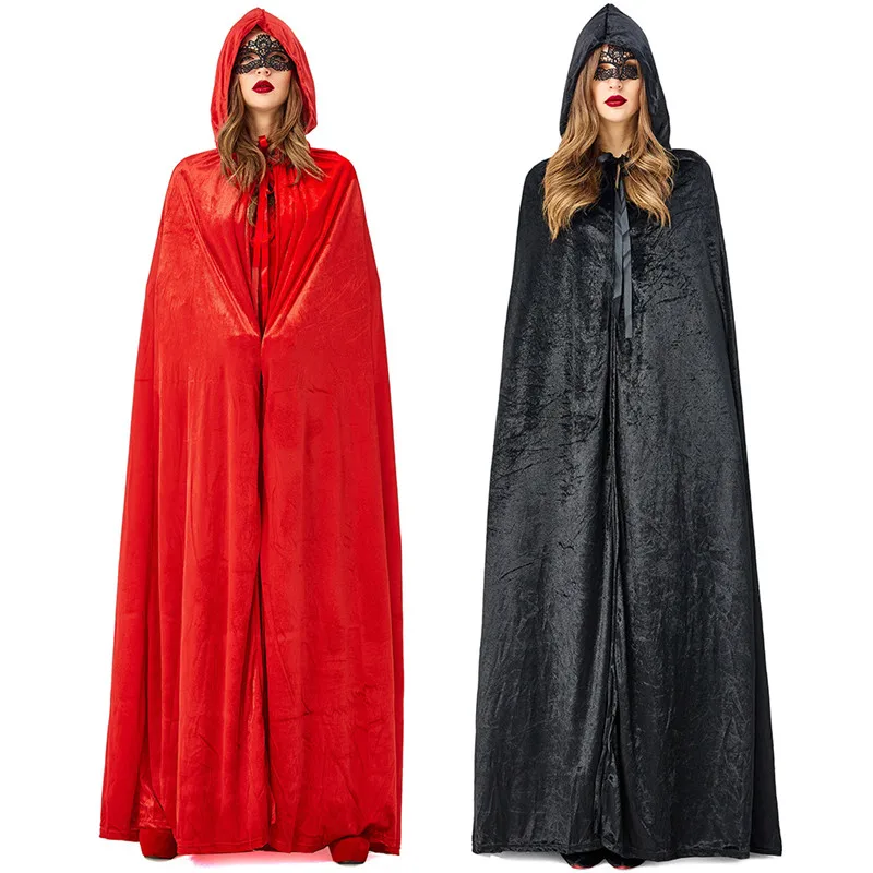 

Унисекс костюмы на Хэллоуин для женщин и мужчин Длинная накидка Взрослая Ведьма красный черный Хэллоуин с капюшоном накидки для косплея