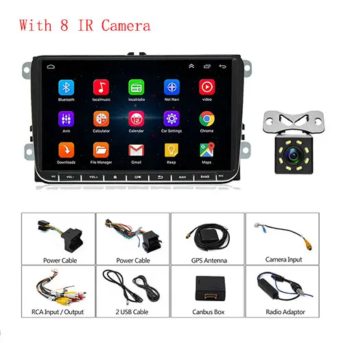 Camecho " Android 9,0 2din автомобильный Радио gps навигатор плеер для VW SKODA GOLF Golf 6 POLO PASSAT B5 B6 сиденье Jetta авто радио - Цвет: With 8 IR Camwera