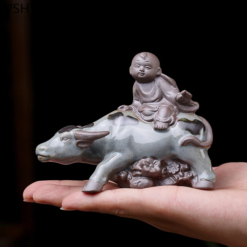

1 PCS Ceramics Cow Figurine Ornament Tea Pets Boutique Tea Table Decoration Accessories Chinese Handmade Tea Set Crafts