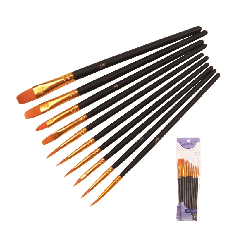 

Oils Paint Brush Set High Quality Nylon Hair Wood Black Blue Purple Handle Watercolor Acrylic Oil Brush Painting Art Supplies