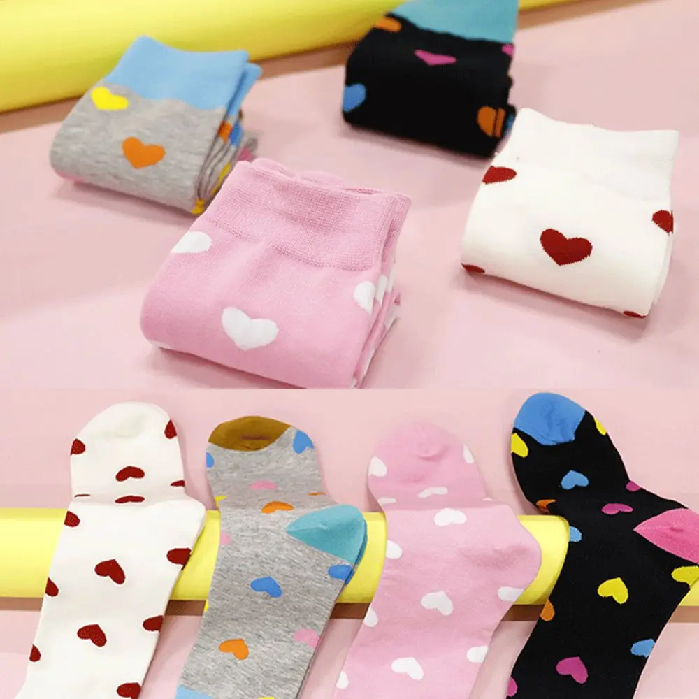 

1 Pair Winter And Autumn Long Tube Socks Heart Pattern Cotton Socks Female Socks