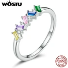 WOSTU 925 пробы серебро геометрическое кольцо блестящие круглый циркон кольцо на палец для обручального кольца для Для женщин элегантные серебряные украшения CQR743