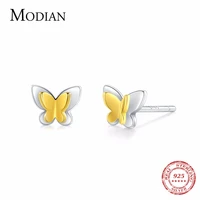 modian fashion butterfly stud earring solid 925 sterling silver earrings for women simple cute accessories bowknot ear pierced