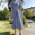 Женский сарафан в клетку ZANZEA 2022, Элегантное летнее платье с круглым вырезом и коротким рукавом, женские повседневные платья до середины икры