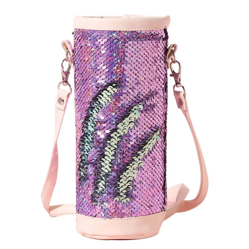 

Sequin Water Bottle Carrier Insulated Cover Bag Holder Pouch Outdoor with Shoulder Strap