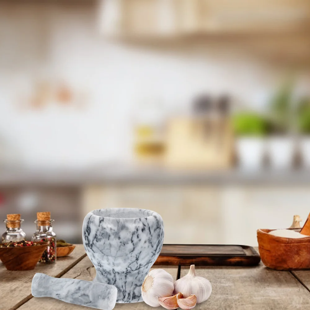 

1 Set Garlic Masher Garlic Grinder Set Marble Kitchen Mash Can (Random Color of Hammer)