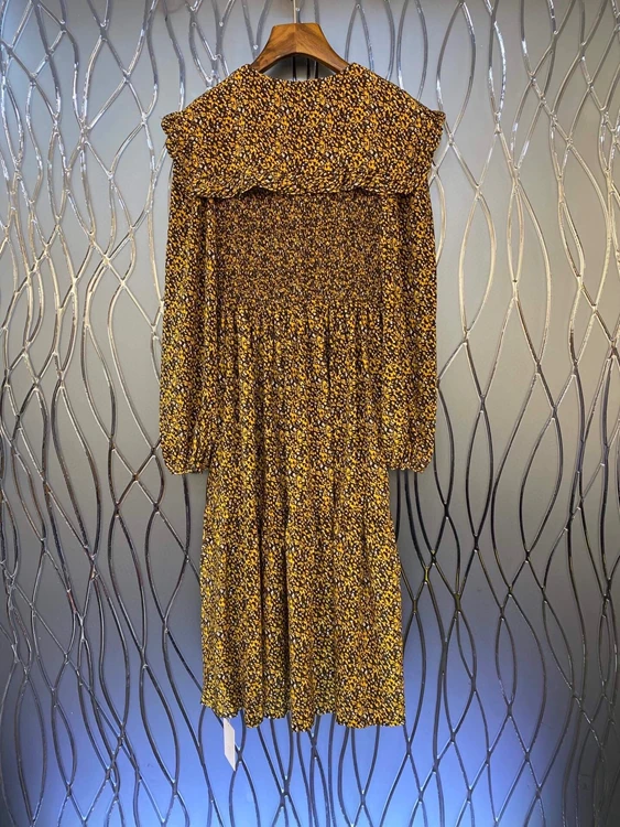 

2021 early spring new women's large lapel stitching decoration small floral long sleeve long dress 106