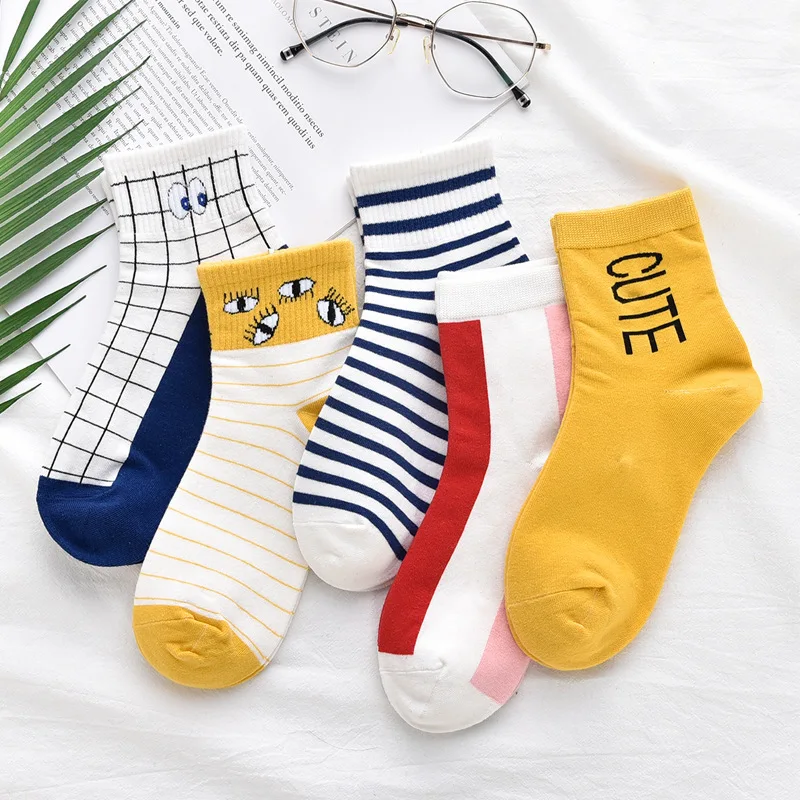 Женский светильник цветные хлопковые полосатые носки в клетку со стразами милые