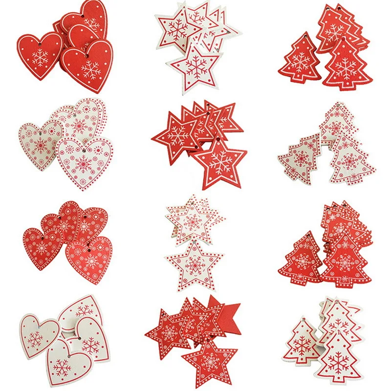 

10PCs/Set 5cm Wooden Christmas Tree Hanging Pendants For Christmas Tree Ornaments Xmas Decoration for Home Decor Kids Gift