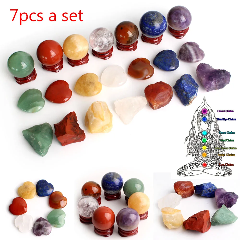 Набор из натуральных 7 шаров камня чакры красочные хрустальные пальмовые