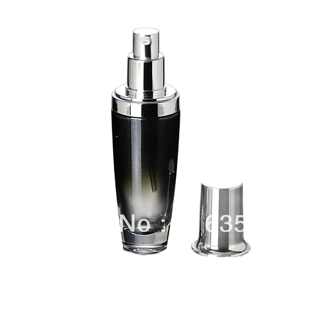 50 мл черная стеклянная бутылка для лосьона с серебряным насосом косметической