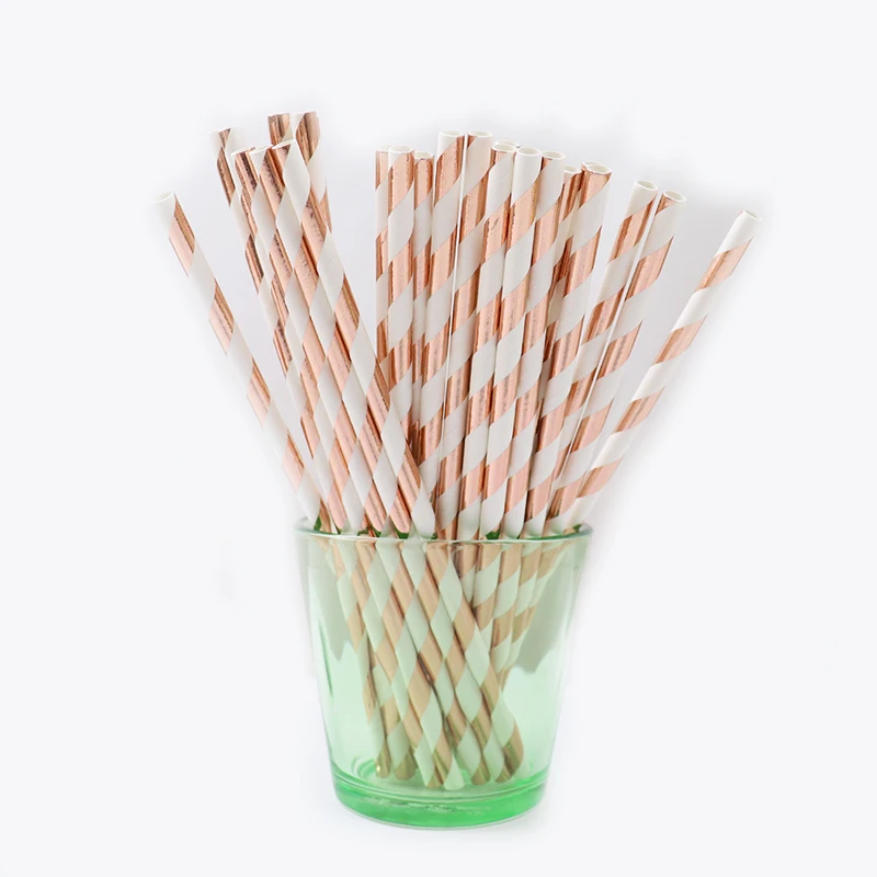 straw 25pcs Золотая фольга мрамор одноразовые посуда бумажные тарелки для вечеринки чашки, ребенок, душ бумага для питья соломинки свадебные принадлежности - Цвет: straw 25pcs