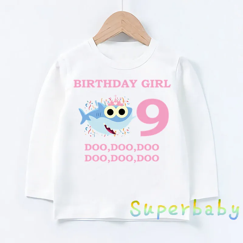 Свечи "Happy Birthday" для торта, Акула, 1-9 лет, футболка с принтом цифр, Забавные топы с рисунком для маленьких мальчиков и девочек, Детская футболка с длинными рукавами, LKP2441