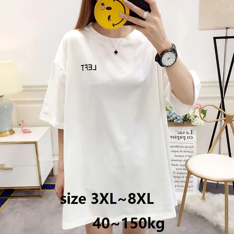

size 8XL 150kg Women Cotton tee Short Sleeve T Shirt Letter print tshirt Shirt Femme Summer Loose Tee Plus Size Tops for Women
