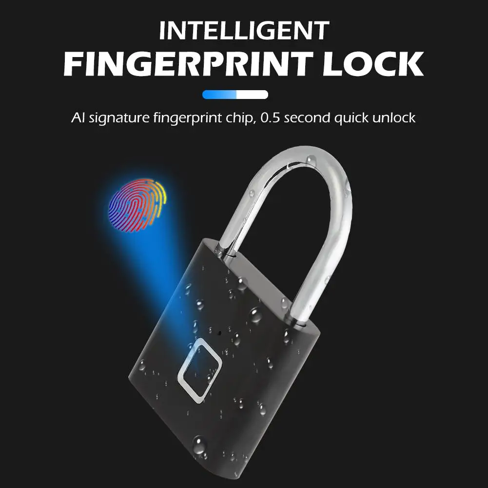 

Smart Keyless Fingerprint Padlock USB Rechargeable Zinc Alloy Anti-Theft Security Lock for Door Drawer Luggage Case Suitcase