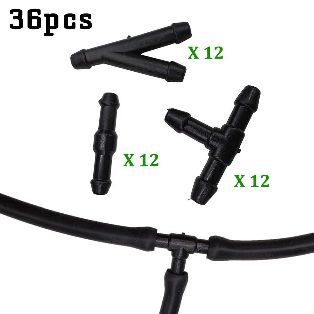 

Universal Connector Hose Fittings Joiner Nozzle Pipe Plastic Splitter T/Y/I Type Tube Windshield Wiper 36pcs Black