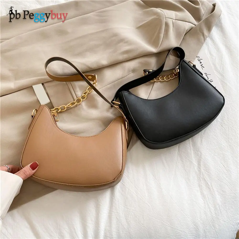 

Simple Solid Color Shoulder Underarm Bags For Women Fashion Chain PU Leather Small Handbags Ladies Casual Shoulder Bag For Women