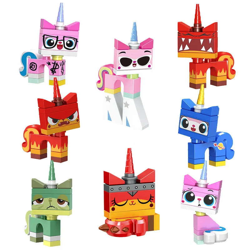 

8PCS Single Building Blocks Cartoon Movie Bricks Unikitty Super Angry Astro Queasy Biznis Unicorn Kitty toys for children